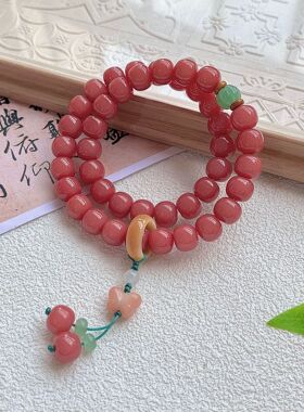 直播货源菩提根双圈手串蜜桃四季春绕指柔手持女文玩佛珠工厂批发