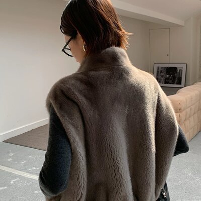水貂毛皮草马甲外套 毛毛马夹2026新款女款背心披肩 休闲百搭通勤