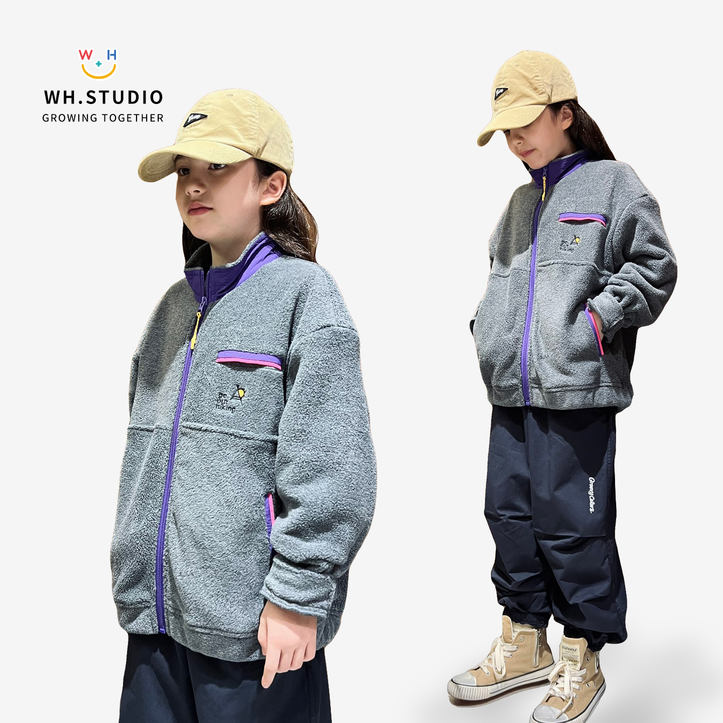 户外潮牌儿童加厚双面绒立领外套