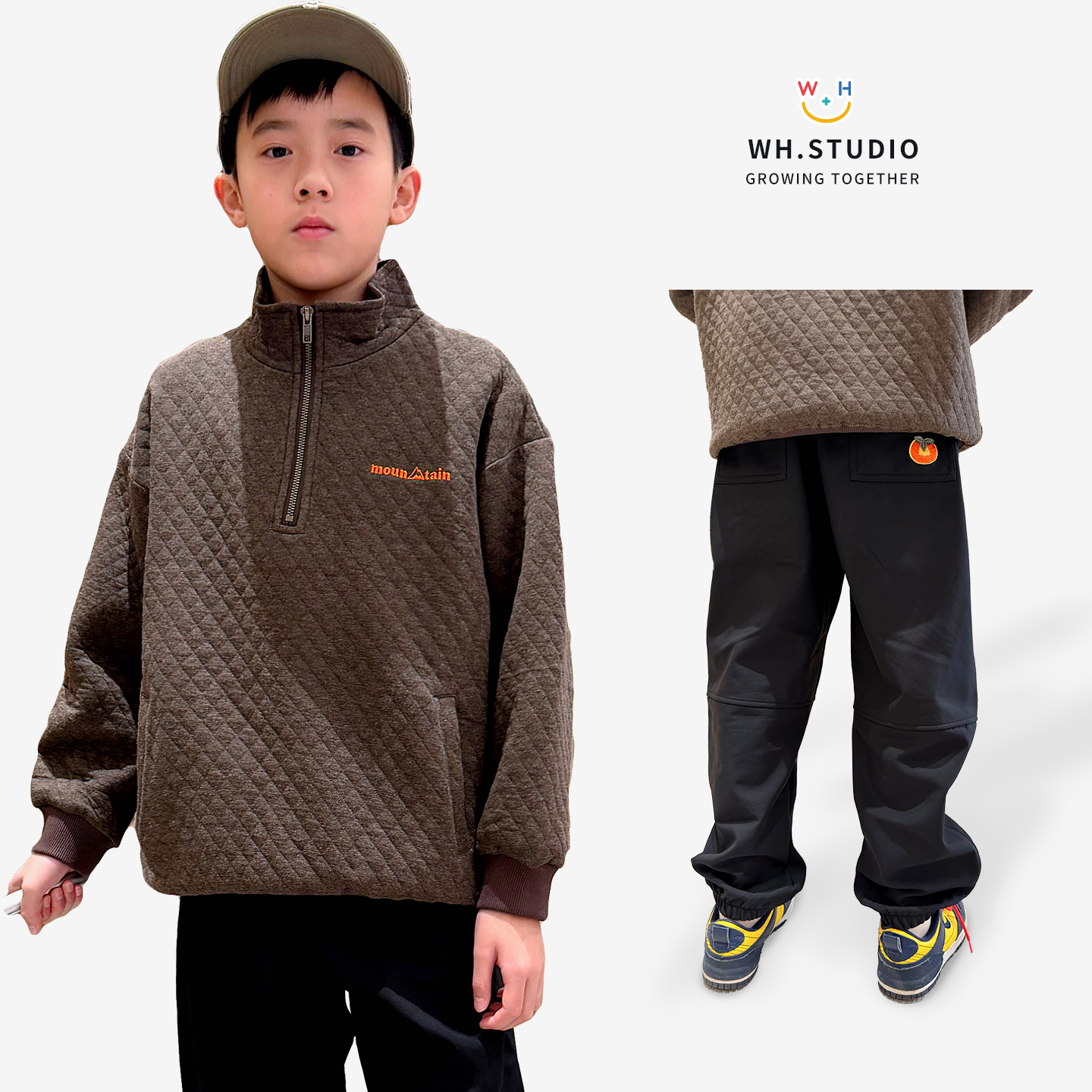 户外潮牌儿童绗缝夹棉保暖卫衣