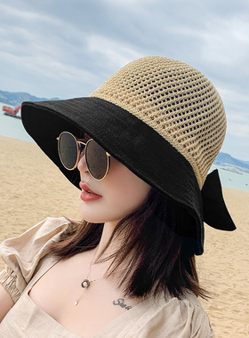 简丽莎草帽沙滩潮女夏小檐防晒