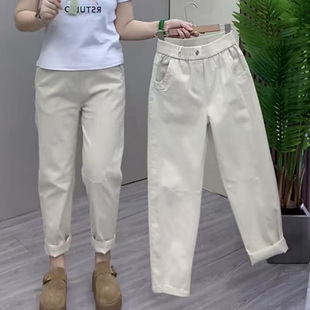 洋气百搭哈伦小脚萝卜裤 欧货水洗棉休闲裤 子女高腰宽松纯棉九分裤