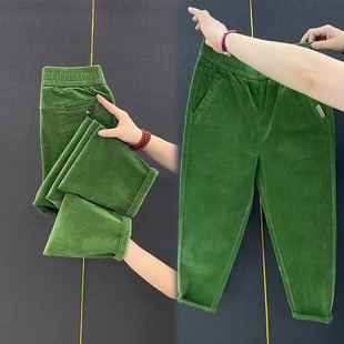 女高腰宽松百搭哈伦萝卜小脚九分裤 彩色灯芯绒休闲裤 爆款 欧货秋季
