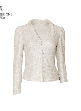 ANOTHER ONE安那迪法式优雅气质亮片衬衫女高级感V领长袖通