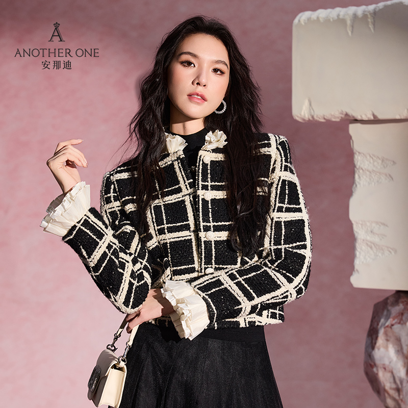 格纹小香风外套复古名媛气质