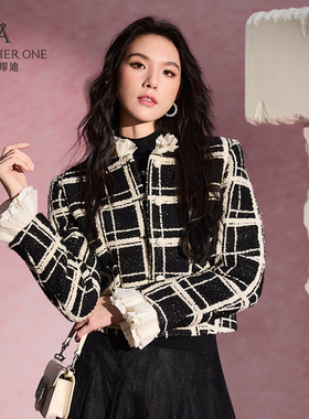 ANOTHER ONE安那迪格纹小香风外套女荷叶边复古上衣千金名媛风