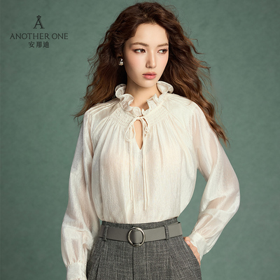 法式复古长袖衬衫高级感荷叶领