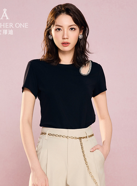 ANOTHER ONE安那迪黑色短袖T恤女夏简约百搭通勤风小众设计感上衣