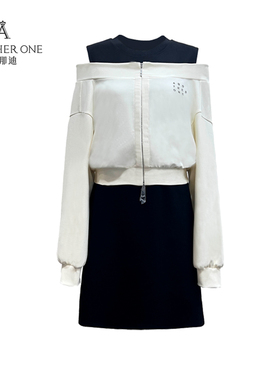 ANOTHER ONE安那迪小众设计感圆领露肩宽松百搭拉链式长袖短裙