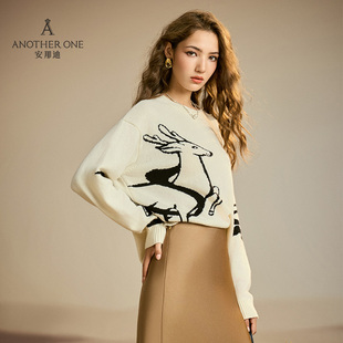 ANOTHER ONE安那迪圆领套头针织衫女俏皮感短款毛衣高级感上衣