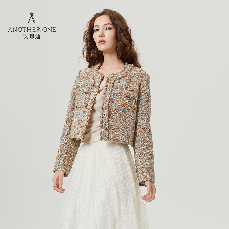 复古流苏设计粗花呢短外套女