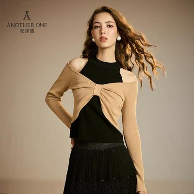 ANOTHER ONE安那迪原创设计针织衫新款甜辣风拼接设计针织衫洋气