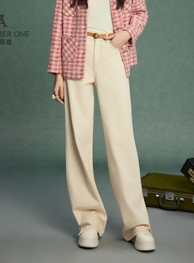 ANOTHER ONE安那迪白色牛仔裤女2025新款显瘦直筒裤侧开叉