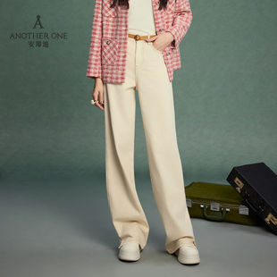 ANOTHER ONE安那迪白色牛仔裤女2025新款显瘦直筒裤侧开叉