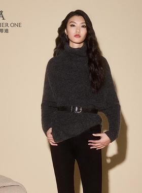 ANOTHER ONE安那迪蝙蝠袖高领针织衫不规则时尚百搭显瘦纯色毛衣