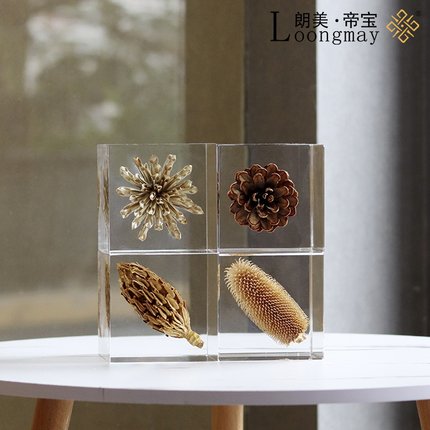 植物标本蒲公英蝴蝶透明摆件客厅书房现代轻奢树脂设计师软装饰品