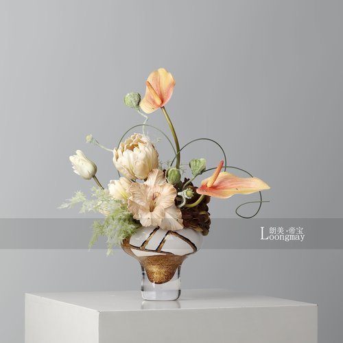 法式轻奢玻璃贴金箔花瓶插花酒店会所客厅餐桌玄关花艺高级感花器