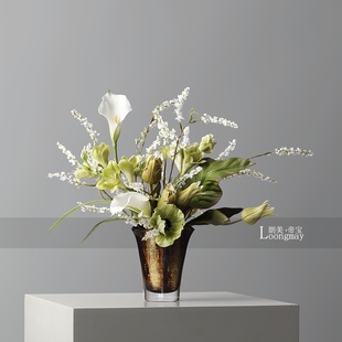 法式轻奢玻璃花瓶插花架空层会所客厅茶几小桌花高级感卫生间花艺