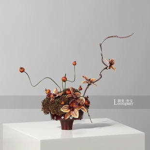 新中式红色陶瓷小花瓶插花酒店客厅茶几洽谈桌花艺花器小桌花摆件