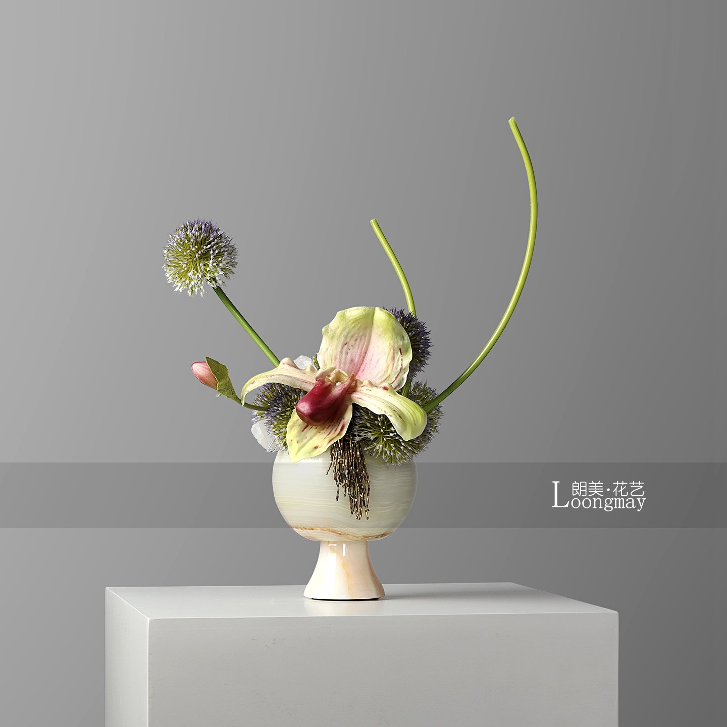 朗美 法式天然玉石花瓶插花架空层酒店客厅茶几桌花原创花艺摆件