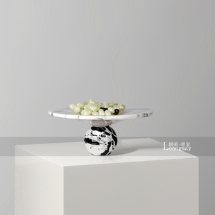 侘寂风大理石置物盘样板房客厅茶几餐桌高级感果盘家居装饰品摆件