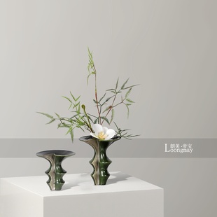 新中式侘寂风红色陶瓷小花瓶插花样板房客厅茶几卫生间花艺装饰品