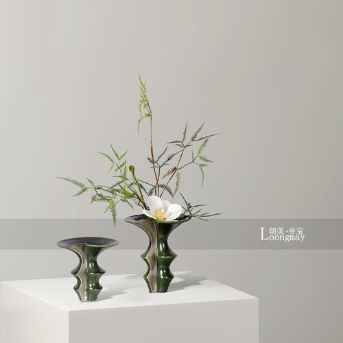新中式侘寂风绿色陶瓷小花瓶插花样板房客厅茶几卫生间花艺装饰品