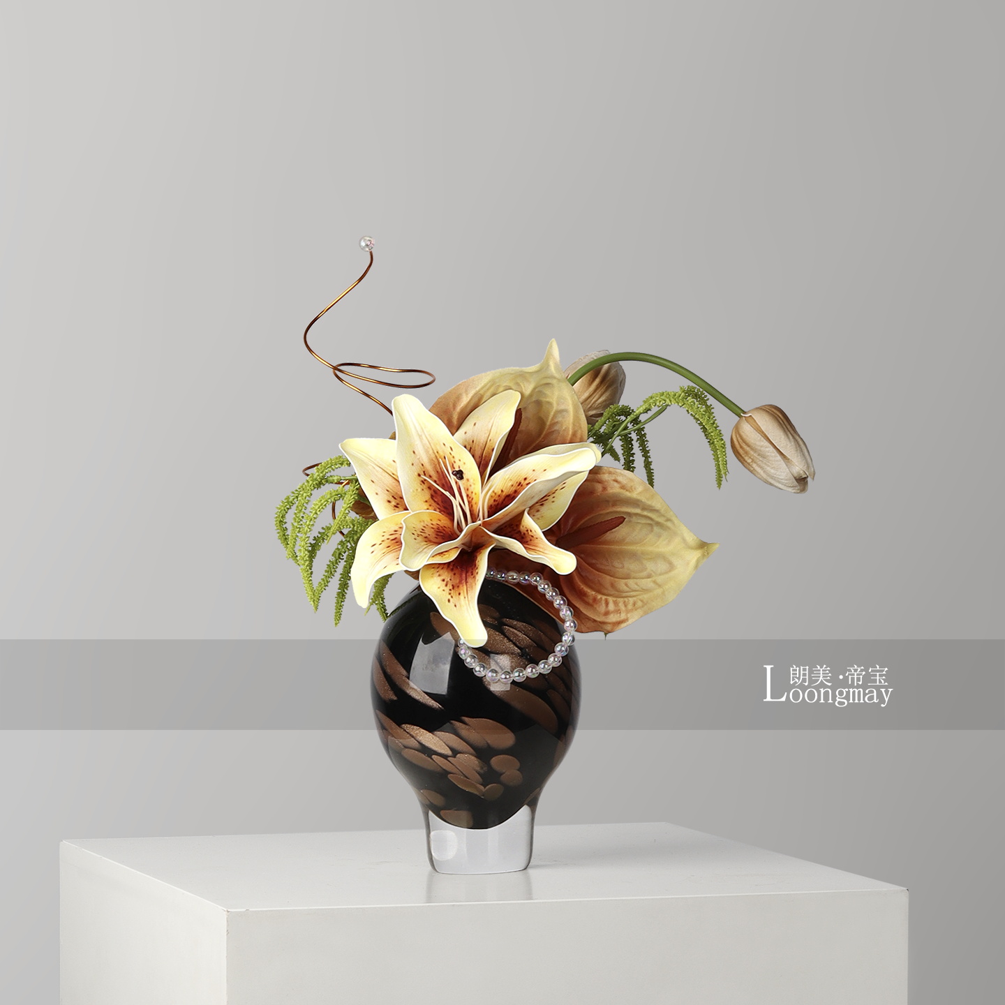 中古老钱风黑金玻璃花瓶花艺酒店会所玄关餐桌插花设计感花器摆件