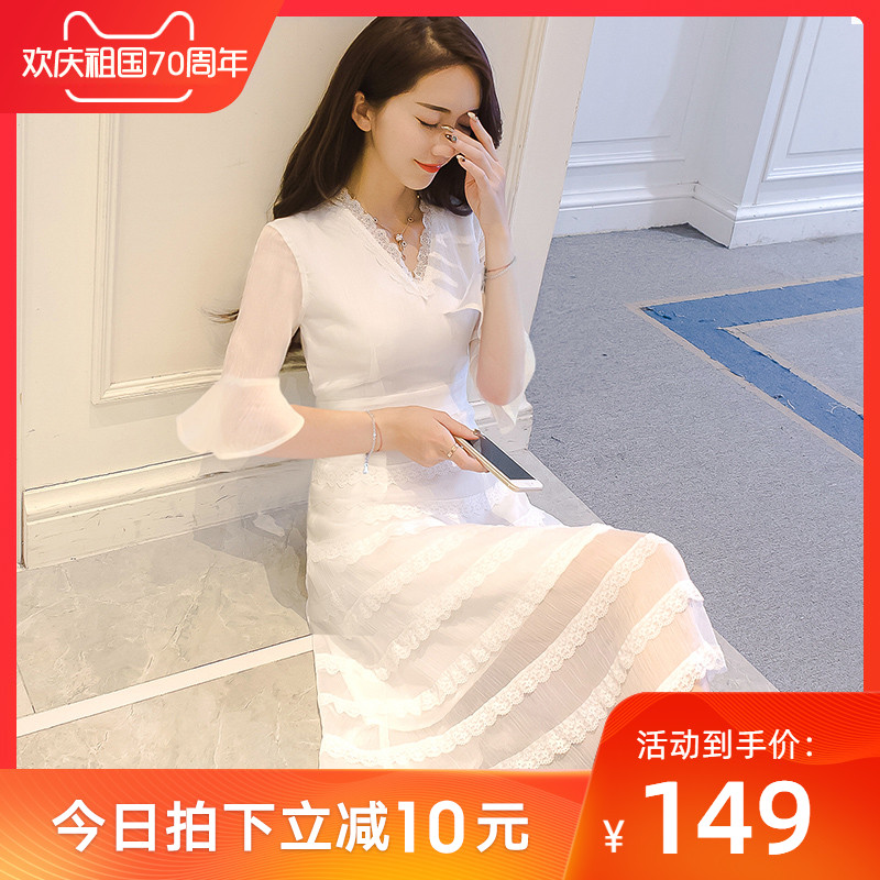 白色雪纺2019新款女夏很仙的桔梗10-15新券