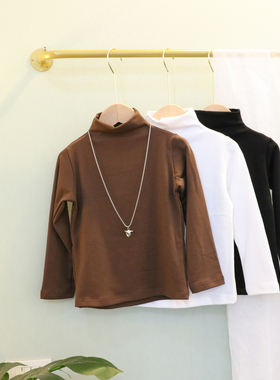 儿童打底衫男童女童长袖T恤2021秋装新款韩版百搭黑色白色半高领