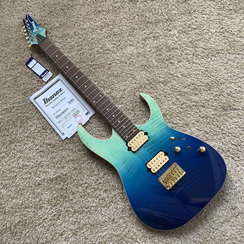 印尼产 Ibanez 依班娜 艾宾斯 RG421 HPFM 虎纹蓝礁渐变色 微瑕 乐器/吉他/钢琴/配件 吉他-电吉他 原图主图