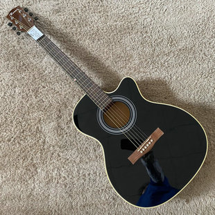 库存瑕疵 合板民谣木吉他40英寸黑色缺角 瑕疵装饰道具不 退不换