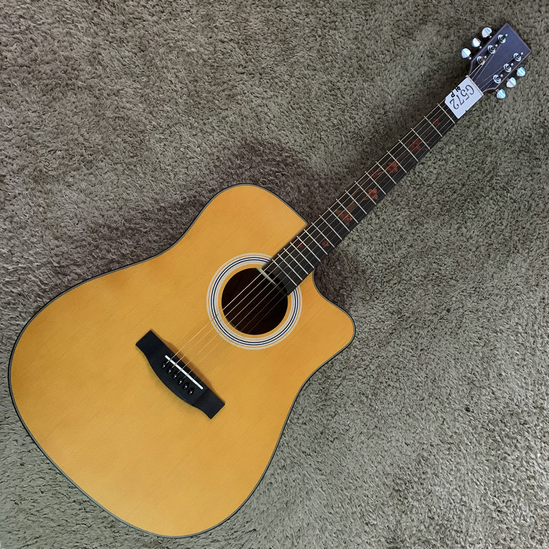 库存 云杉花芯木合板民谣木吉他41英寸缺角 复古色哑光梅花镶嵌