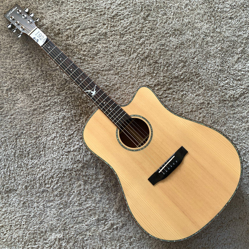 品牌 41寸云杉桃花心木全单板民谣木吉他 D桶缺角原木色哑光专业