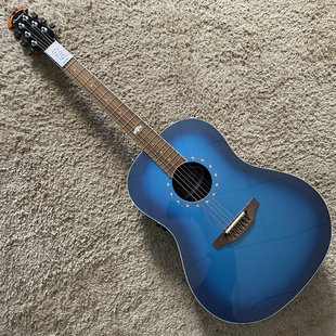 OVATION 奥威逊 Ultra 电箱云杉木民谣吉他圆背胶背 库存渐变蓝色