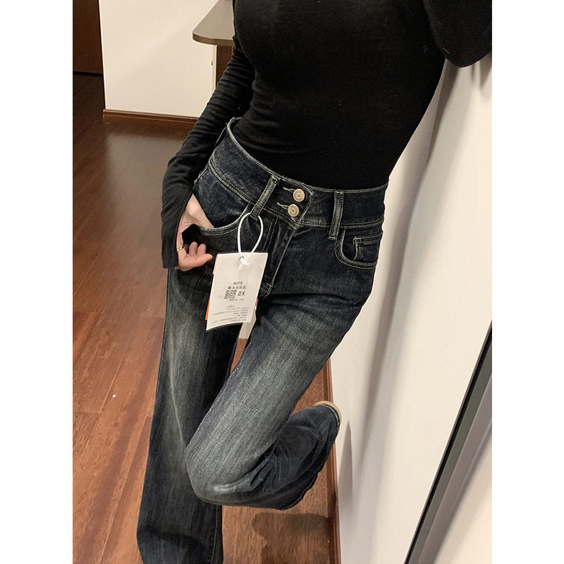 微喇牛仔裤女2026新款夏季美式复古蓝灰色大码胖mm裤子女小个子
