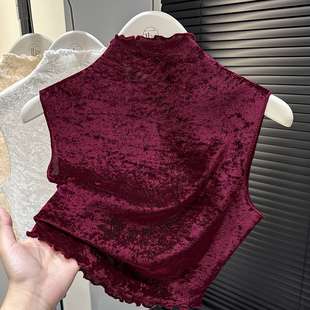 木耳边半高领打底衫内搭无袖坎肩背心女安可拉红高级感上衣可外穿