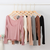 内搭2020新款 黑色打底衫 女秋冬低领长袖 大领口露背u领t恤紧身上衣