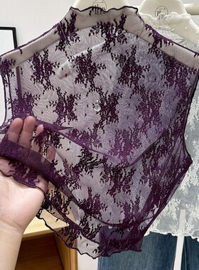 花边咖色蕾丝假领子百搭女高档衣领太低神器内搭半高领打底衫叠穿