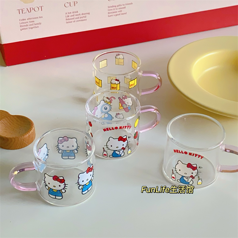 FunLife生活馆 可爱卡通Kitty耐热玻璃小杯 少女心家用茶杯果酒杯