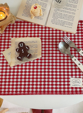 ins圣诞节新年红色格子提花双面餐巾格纹布艺餐垫氛围感厨房餐布