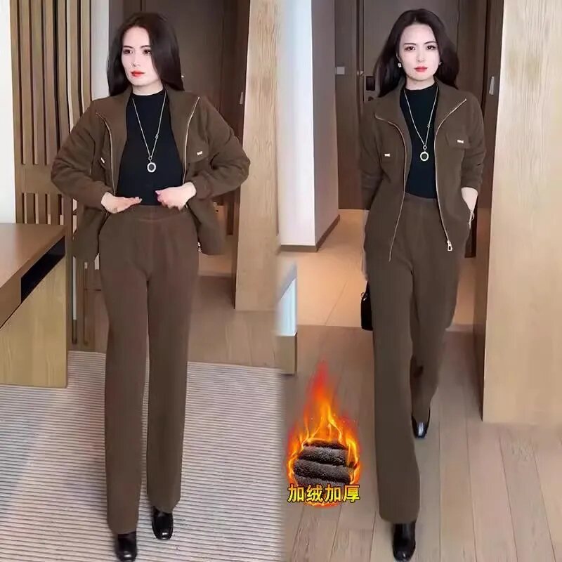 洋气中老年妈妈运动服套装女2025秋冬季新款加绒保暖休闲服两件套