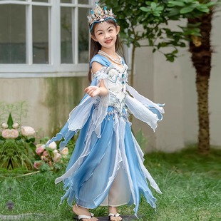 美人鱼公主裙女童2024新款人鱼姬鱼尾连衣裙子无袖礼服夏季套装裙