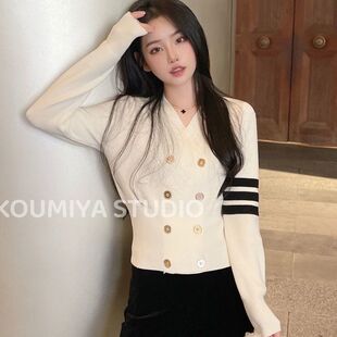 新款 女春季 小香风修身 显瘦时尚 QIANG 百搭上衣2030 YUAN针织开衫