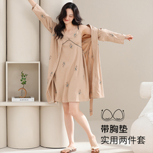 睡袍女夏2025新款夏天性感梭织棉吊带胸垫睡裙两件套睡衣女款夏季