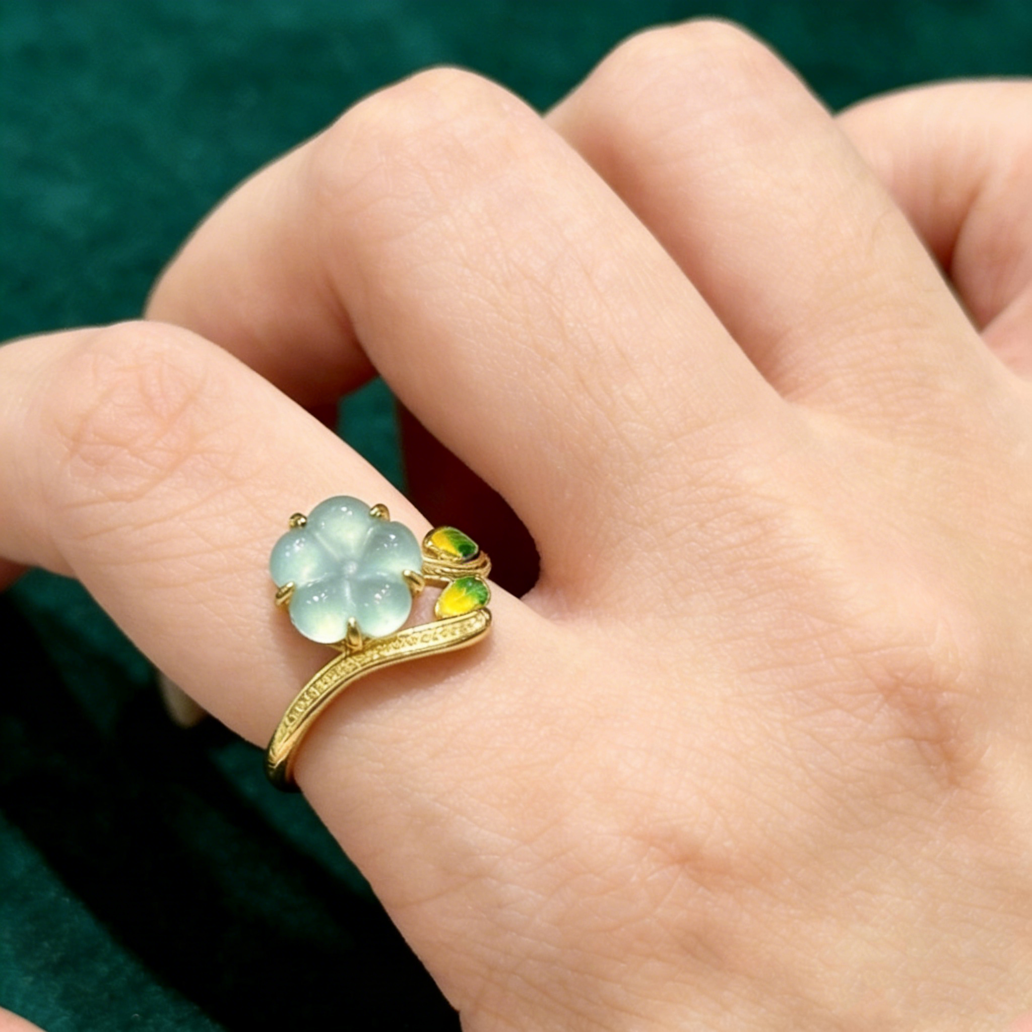 星运国风翡翠花朵设计感女戒