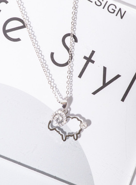 韩版时尚风镶钻吊坠学生银项链