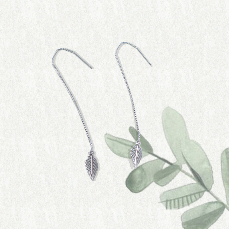 s925纯银柳叶耳环纯银耳线女超仙气质韩国个性流苏长款百搭冷淡风
