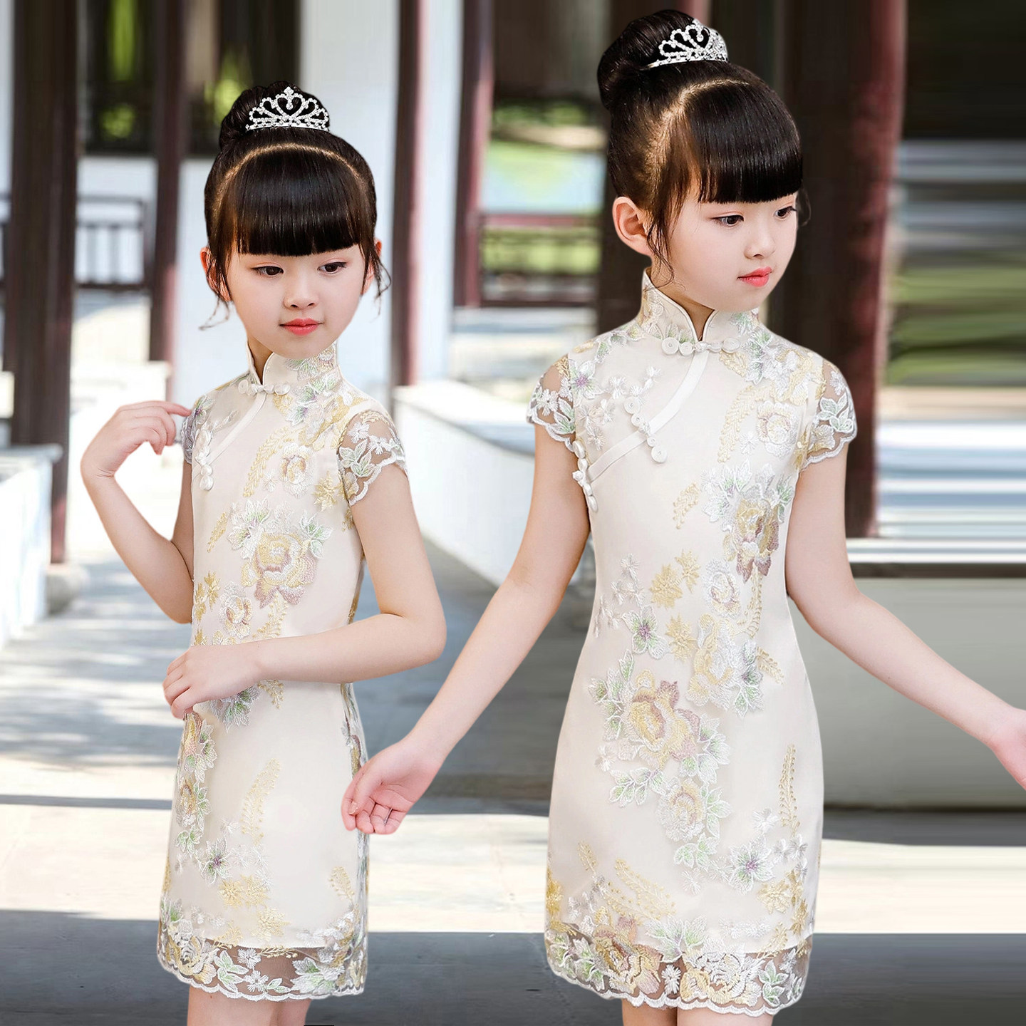 女童旗袍连衣裙中国风儿童古筝演出服夏季新中式女孩唐装薄款裙子