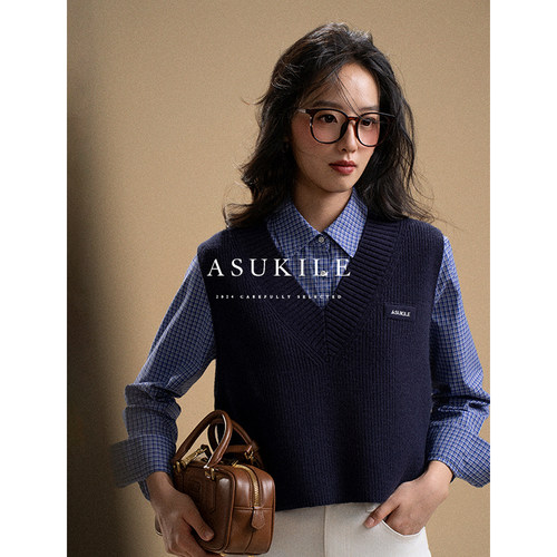 【衬衫搭子】ASUKILE上心 v领羊毛针织马夹背心女宽松miu系风外搭